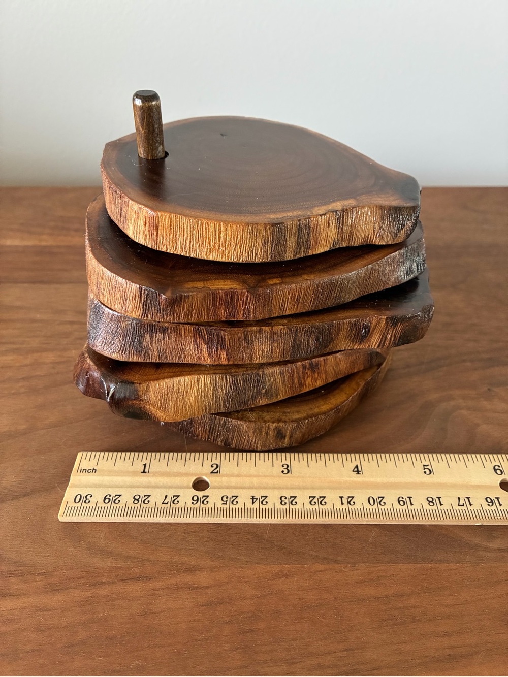 Rustic Live Edge Wood Coaster Set of 4 | Natural Raw Edge Wooden Drink Coasters - Picture 10 of 11